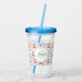 Cute Deer in Whimsical Forest Pattern Monogram Acryl Drinkbeker (Achterkant)