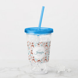 Cute Deer in Whimsical Forest Pattern Monogram Acryl Drinkbeker
