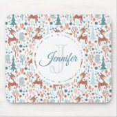 Cute Deer in Whimsical Forest Pattern Monogram Muismat (Voorkant)