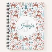 Cute Deer in Whimsical Forest Pattern Monogram Notitieboek (Voorkant)