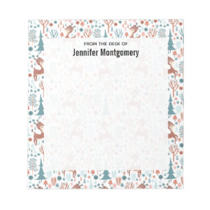 Cute Deer in Whimsical Forest Pattern Notitieblok