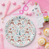 Cute Deer in Whimsical Forest Pattern Papieren Bordje (Feest)