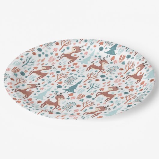 Cute Deer in Whimsical Forest Pattern Papieren Bordje (Gekanteld)