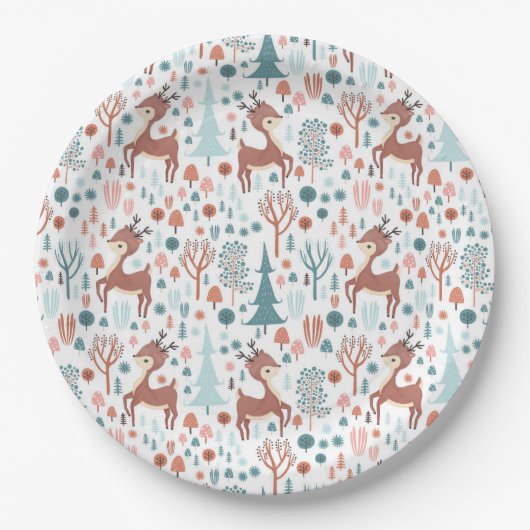 Cute Deer in Whimsical Forest Pattern Papieren Bordje (Voorkant)