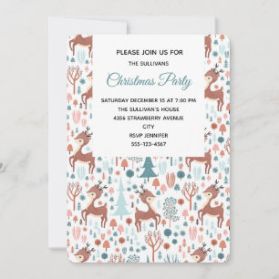 Cute Deer in Whimsical Forest Pattern Party Kaart