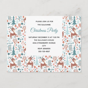 Cute Deer in Whimsical Forest Pattern Party Uitnodiging Briefkaart
