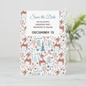 Cute Deer in Whimsical Forest Pattern Save The Date (Staand voorkant)