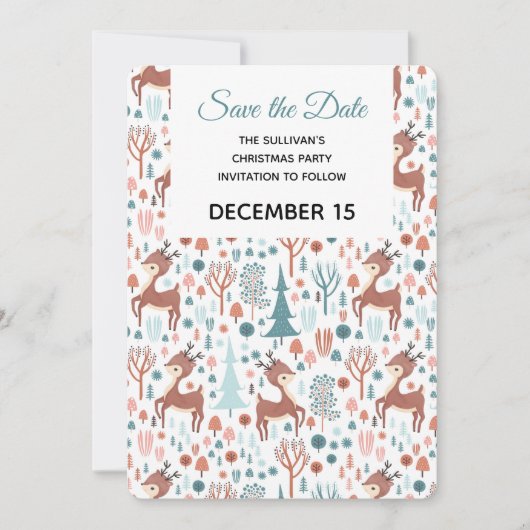 Cute Deer in Whimsical Forest Pattern Save The Date (Voorkant)