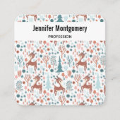 Cute Deer in Whimsical Forest Pattern Vierkante Visitekaartje (Voorkant)