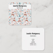 Cute Deer in Whimsical Forest Pattern Vierkante Visitekaartje (Voorkant / Achterkant)