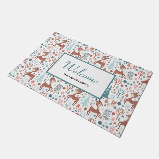 Cute Deer in Whimsical Forest Pattern Welcome Deurmat (Schuin)
