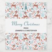 Cute Deer in Whimsical Forest Pattern Wijn Etiket (Enkel label)