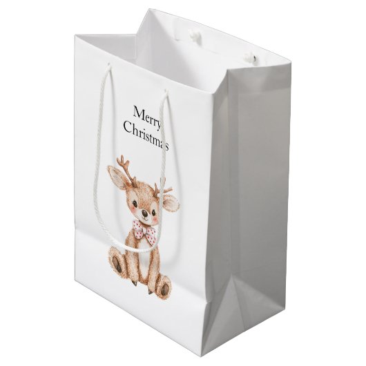 Cute Deer Kerstmis Medium Cadeauzakje (Voorkant Gekanteld)