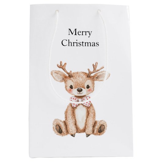 Cute Deer Kerstmis Medium Cadeauzakje (Voorkant)