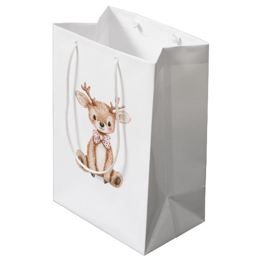 Cute Deer Kerstmis Medium Cadeauzakje (Achterkant Gekanteld)