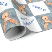 Cute Deer Kinder Name Merry Kerstfeestay Cadeaupapier (Rol Hoek)