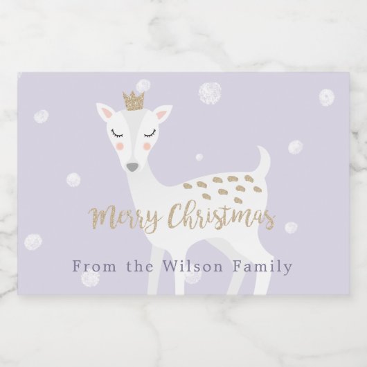 Cute Deer | LILA | Gepersonaliseerd kerstfeest Voedselcontainer Etiket (Enkel label)