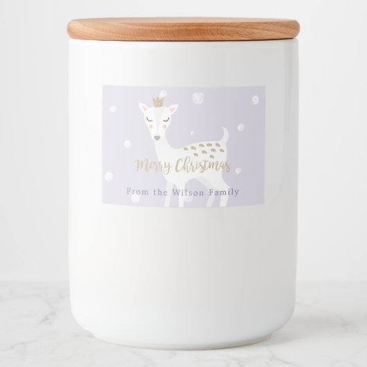 Cute Deer | LILA | Gepersonaliseerd kerstfeest Voedselcontainer Etiket (Voorkant)