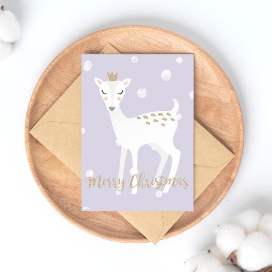 Cute Deer - Lila kerstBriefkaart Feestdagenkaart