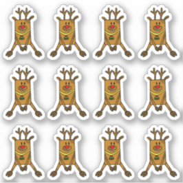 Cute Deer met Kind met rode neus Kerstmis Sticker