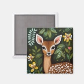 Cute Deer met Leaves en Flowers Magnet (Voorkant / Achterkant)