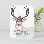 Cute Deer met Pet Winter Background Feestdagenkaart (Staand voorkant)