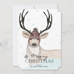 Cute Deer met Pet Winter Background Feestdagenkaart