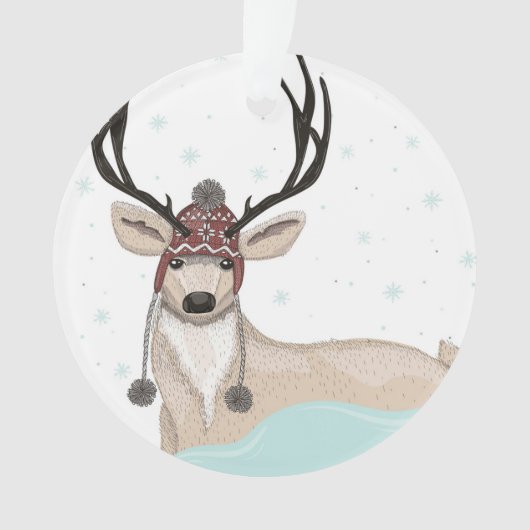 Cute Deer met Pet Winter Background Ornament (voorkant)