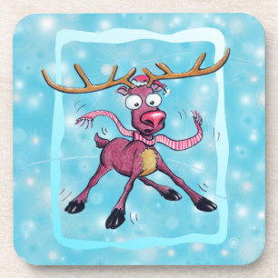 Cute Deer op de Cartoon van de feestdagen tijdens Drankjes Onderzetter