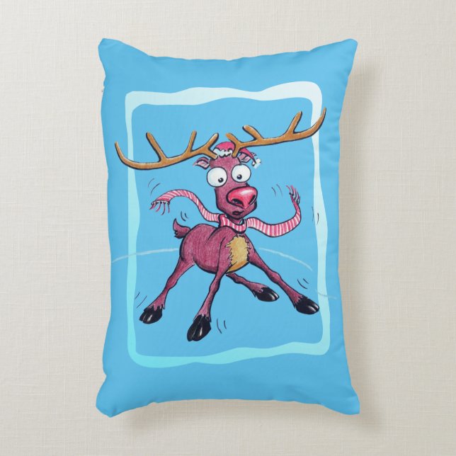 Cute Deer op ijs Funny feestdagen Cartoon Accent Kussen (Voorkant(Verticaal))