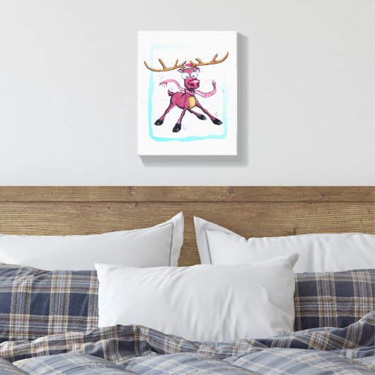 Cute Deer op ijs Funny feestdagen Cartoon Canvas Afdruk (Insitu (Slaapkamer))