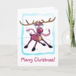 Cute Deer op ijs Funny feestdagen Cartoon Kaart