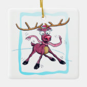 Cute Deer op ijs Funny feestdagen Cartoon Keramisch Ornament (Voorkant)