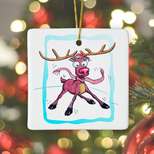 Cute Deer op ijs Funny feestdagen Cartoon Keramisch Ornament