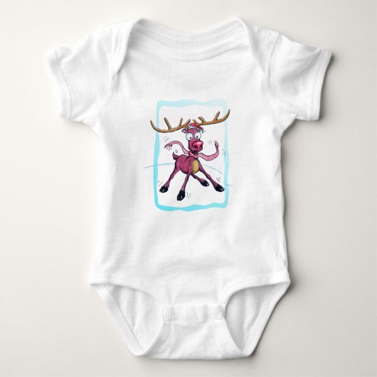 Cute Deer op ijs Funny feestdagen Cartoon Romper (Voorkant)