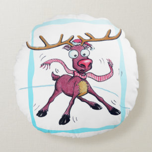 Cute Deer op ijs Funny feestdagen Cartoon Rond Kussen