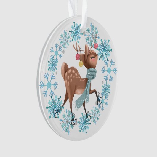 Cute Deer op Schaatsen Snowflake Wreath Ornament (voorkant)
