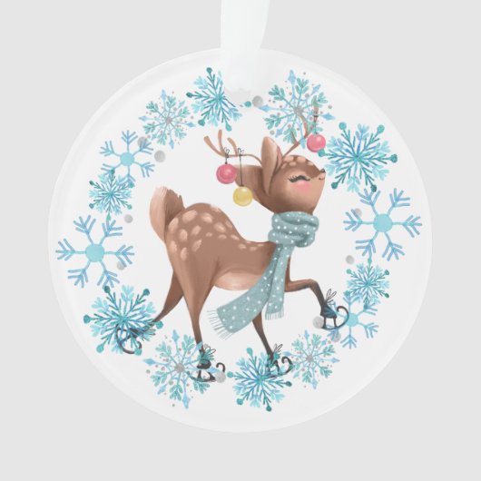 Cute Deer op Schaatsen Snowflake Wreath Ornament (voorkant)
