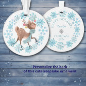 Cute Deer op Schaatsen Snowflake Wreath Ornament