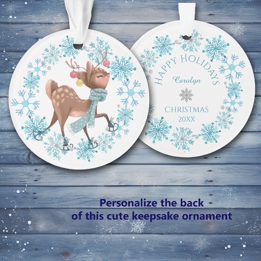 Cute Deer op Schaatsen Snowflake Wreath Ornament