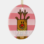 Cute Deer Pink Baby's Eerste Kerstmis Keramisch Ornament (Rechts)