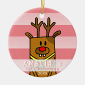 Cute Deer Pink Baby's Eerste Kerstmis Keramisch Ornament (Voorkant)