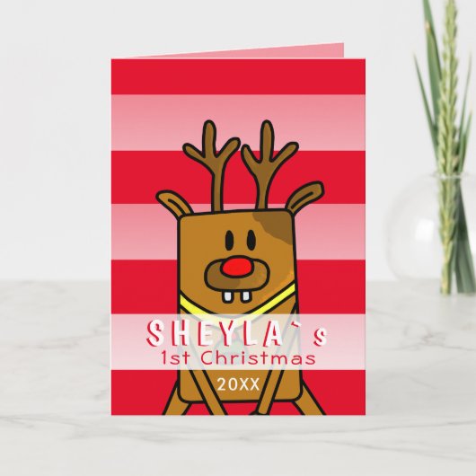 Cute Deer Pink Red Baby eerste kerstmis Kaart (Voorkant)