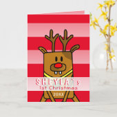 Cute Deer Pink Red Baby eerste kerstmis Kaart (Gele Bloem)