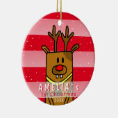 Cute Deer Red Pink Baby eerste Kerstmis Keramisch Ornament (Rechts)