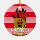 Cute Deer Red Pink Baby eerste Kerstmis Keramisch Ornament (Voorkant)