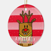 Cute Deer Red Pink Baby eerste Kerstmis Keramisch Ornament (Links)