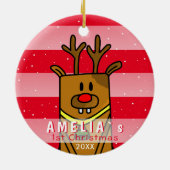 Cute Deer Red Pink Baby eerste Kerstmis Keramisch Ornament (Achterkant)