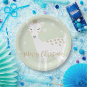 Cute Deer | Sage Green | Kerstmis Papieren Bordje (Feest)