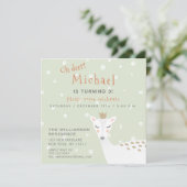 Cute Deer | Sage Green Kinder Winter Birthday Kaart (Staand voorkant)